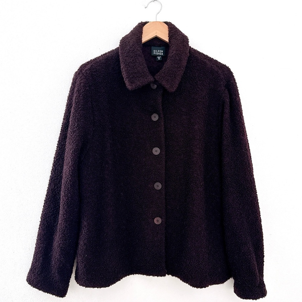 Eileen Fisher Jacket Wool Boucle Quiet Luxury Blazer Chic Coat Medium Brown